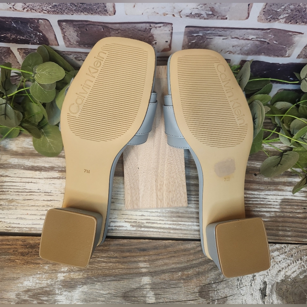 CK Ariella Smoke Blue Block Heel Buckle Slide Sandals NWOT Size 7M - Picture 8 of 10